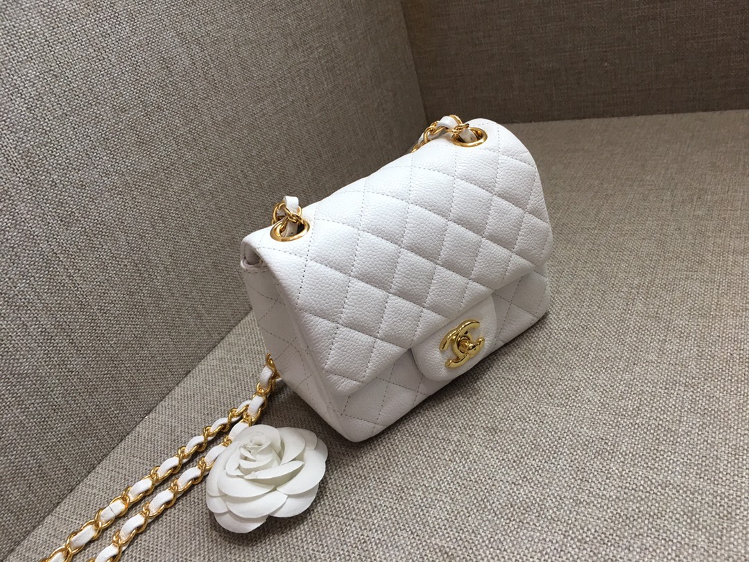 Mini Classic Flap Caviar Bag A01115 White/Gold